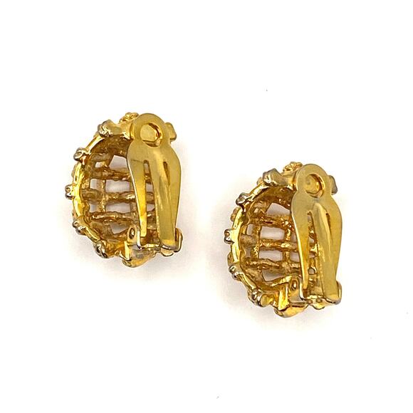 Signed M&S Open Basketweave Half Hoop Earrings Clip On Gold Tone - Picture 4 of 5